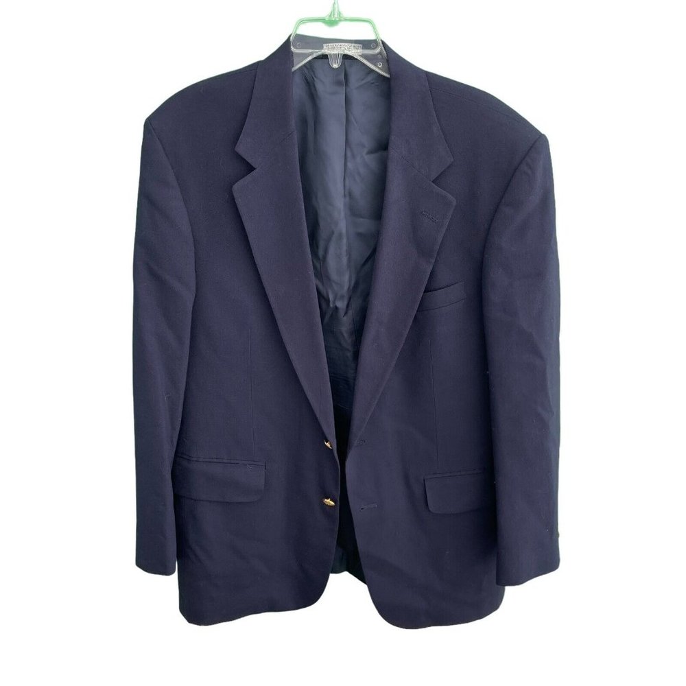 Lands End Navy Blue Wool 2 Gold Button Single Vent Sport Coat Blazer Mens 43 R
